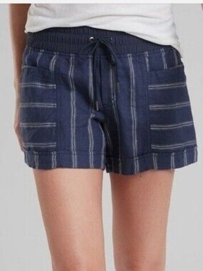 Athleta Linen  Navy Striped “Cabo Beach “Drawstring Women's Shorts